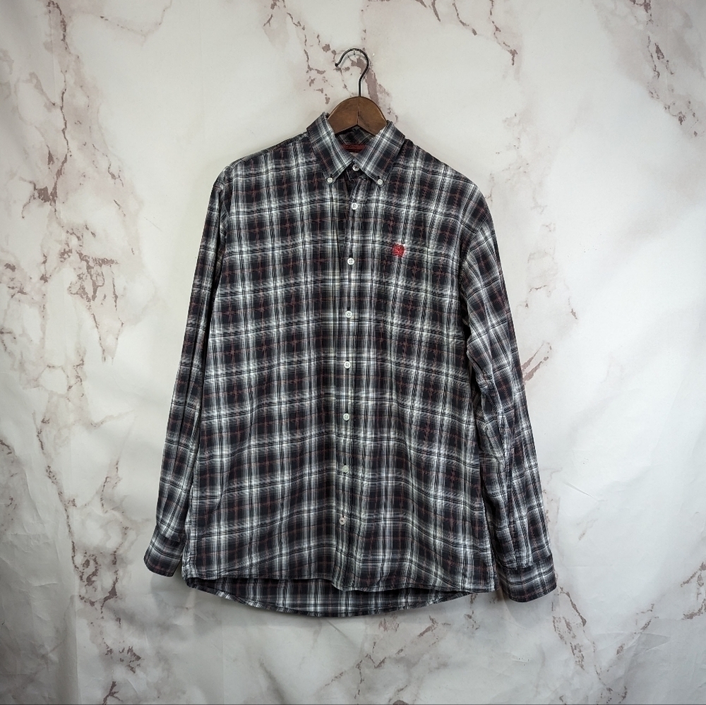 Cinch Shirt Mens Small Black Button Down Plaid Western Embroidered Red Long